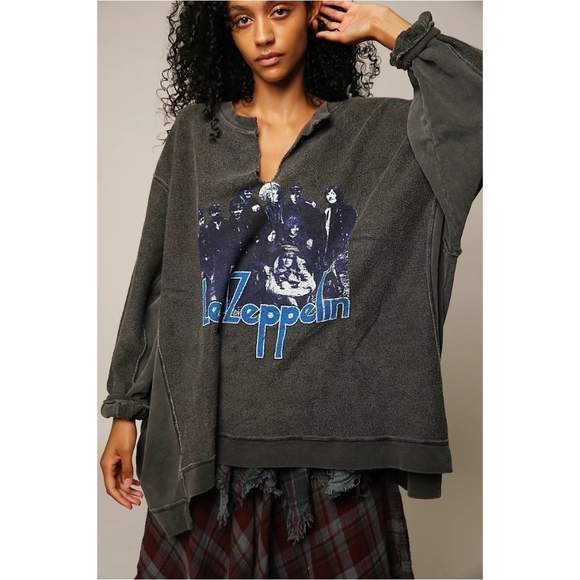Free People With The Band Pullover Sweatshirt Washed Black - Picture 7 of 8
